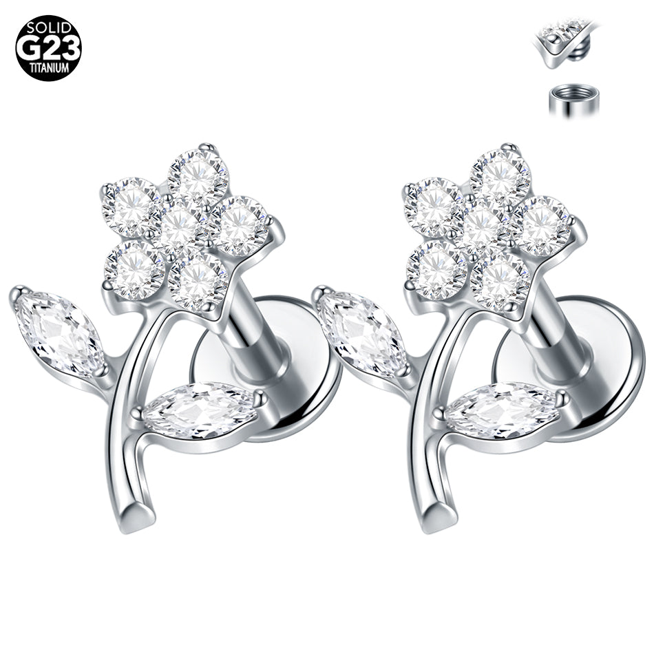 Titanium Piercing Stud Earrings for Women Flower 16G CZ Tragus Cartilage Helix Conch Ear Stud