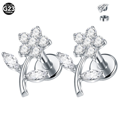 Titanium Piercing Stud Earrings for Women Flower 16G CZ Tragus Cartilage Helix Conch Ear Stud