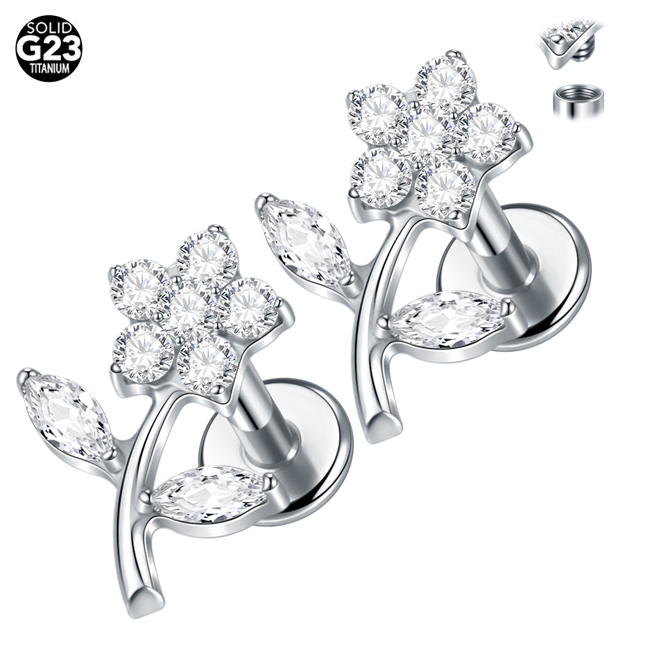 Titanium Piercing Stud Earrings for Women Flower 16G CZ Tragus Cartilage Helix Conch Ear Stud