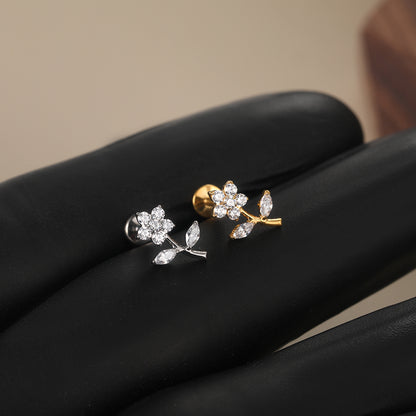 Titanium Piercing Stud Earrings for Women Flower 16G CZ Tragus Cartilage Helix Conch Ear Stud