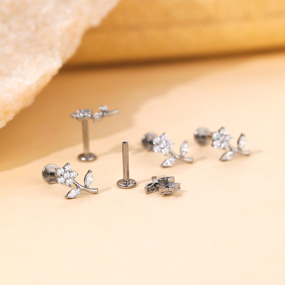 Titanium Piercing Stud Earrings for Women Flower 16G CZ Tragus Cartilage Helix Conch Ear Stud
