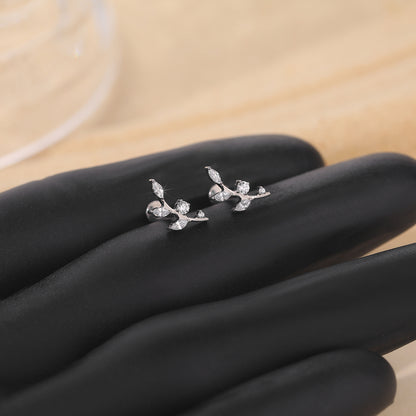 ASTM F136 Titanium 16G CZ Leaves Stud Internal Threaded Earring Leaf Helix Cartilage Conch Flat Back