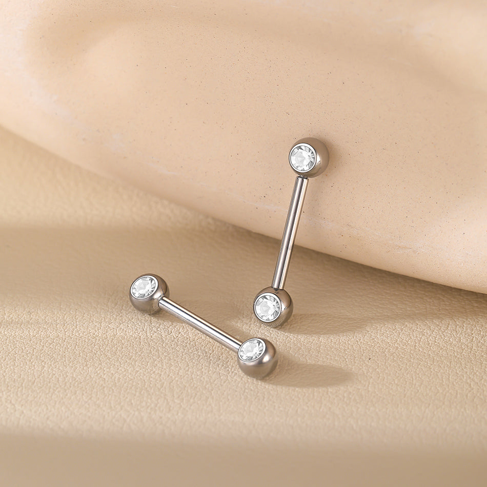 G23 Titanium Internally Threaded CZ Straight Barbells Nipple Piercing Body Jewelry Sexy Nipple Ring Piercing Jewelry