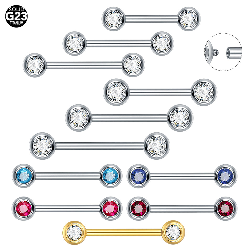 G23 Titanium Internally Threaded CZ Straight Barbells Nipple Piercing Body Jewelry Sexy Nipple Ring Piercing Jewelry