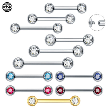 G23 Titanium Internally Threaded CZ Straight Barbells Nipple Piercing Body Jewelry Sexy Nipple Ring Piercing Jewelry